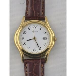 Pulsar By Seiko Ladies Quartz Watch NOS Calf Leather Band Date New Battery Runs